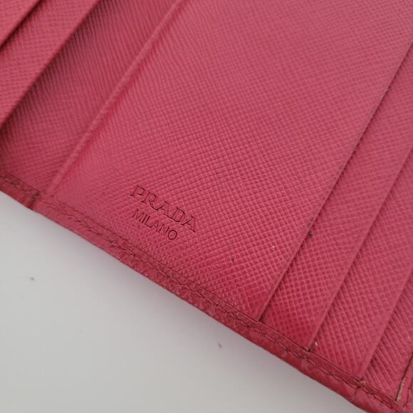 PRADA Authentic Leather Logo Wallet Pink Saffiano Trifold Compact Card Bill - Picture 4 of 16